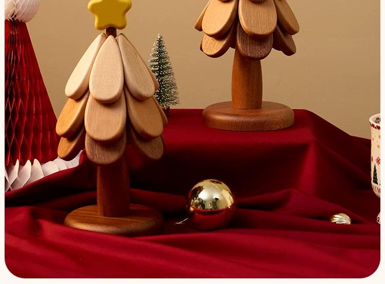 High-grade Christmas tree insulation pad table decoration creative one tree solid wood anti-scalding pot mat folding coaster bowl mat