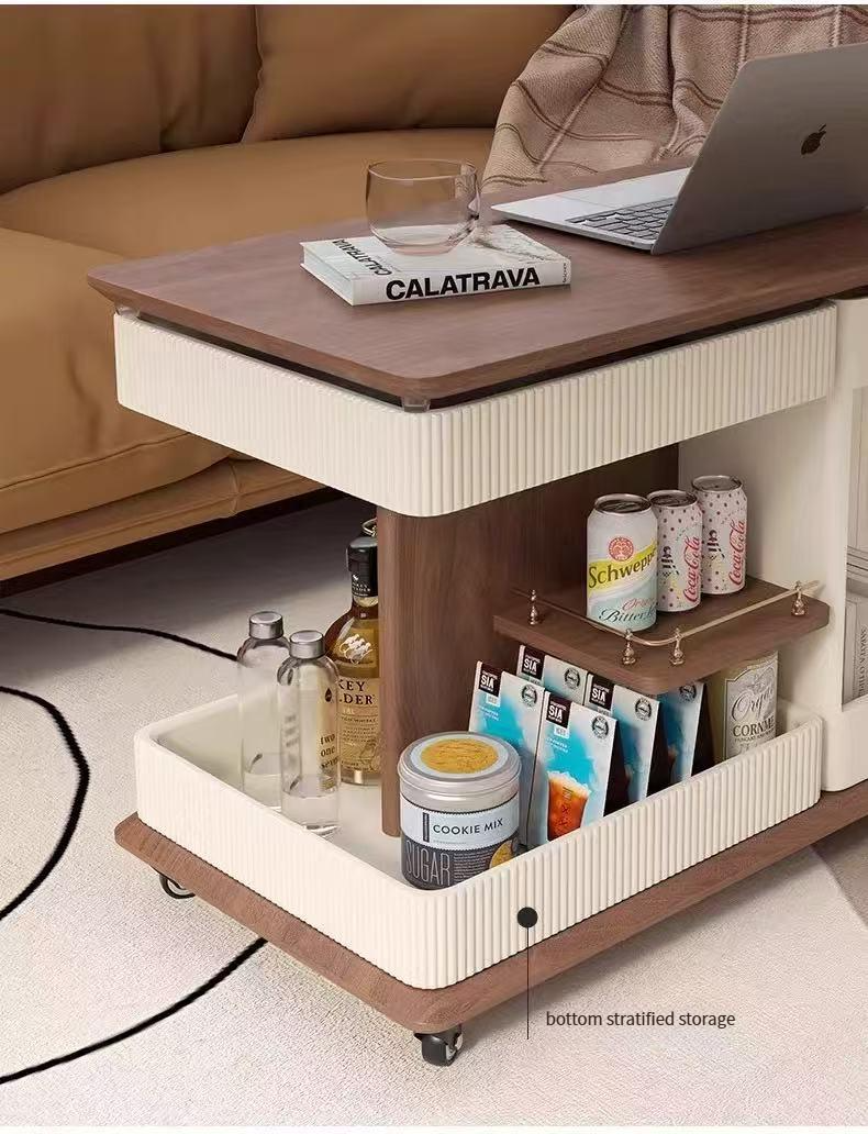 Solid wood multifunctional lifting coffee table push and pull