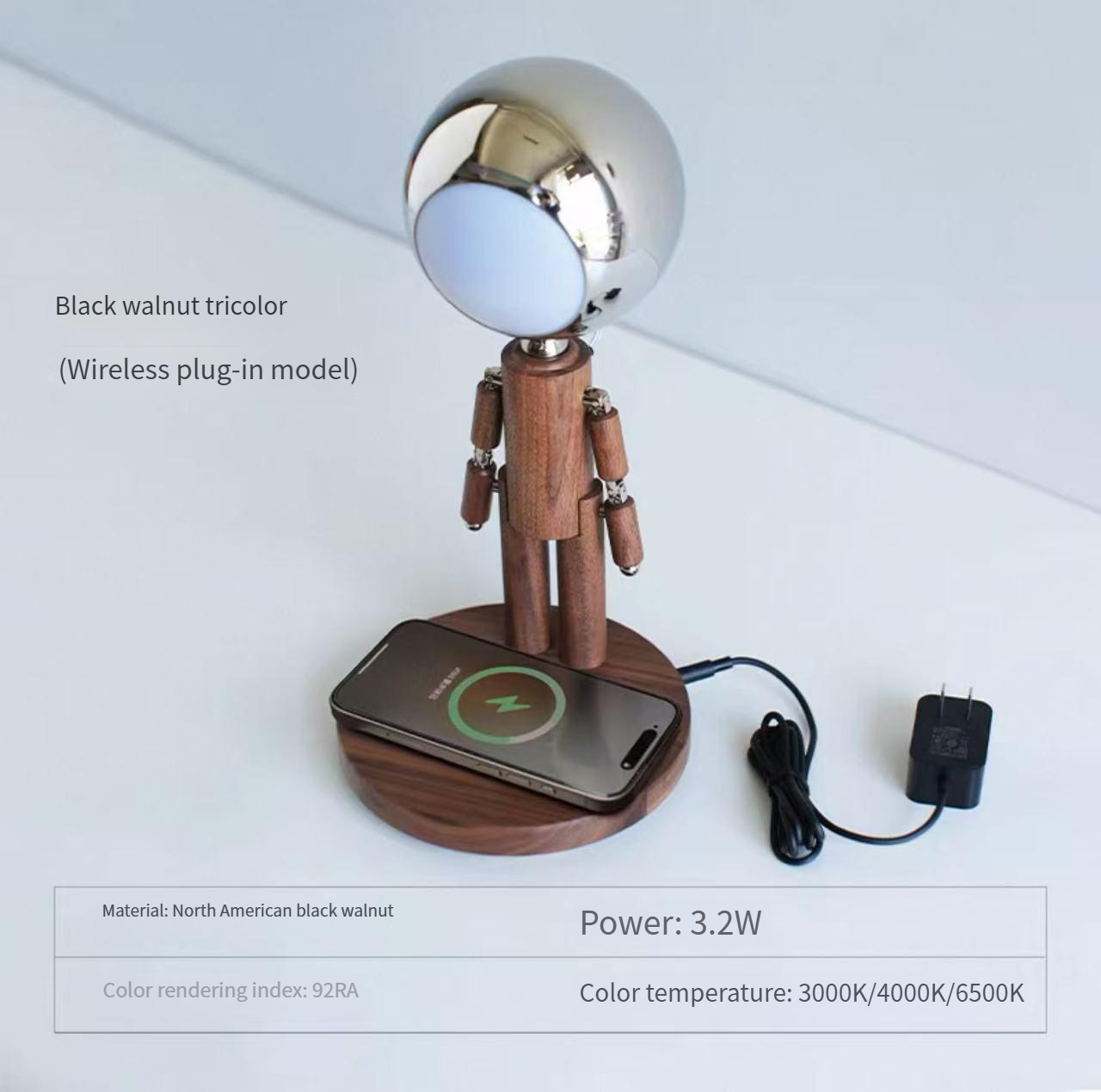Moon punishment standing desk lamp birthday gift bedroom bedside atmosphere lamp table with solid wood ornaments charging infinite brightness
