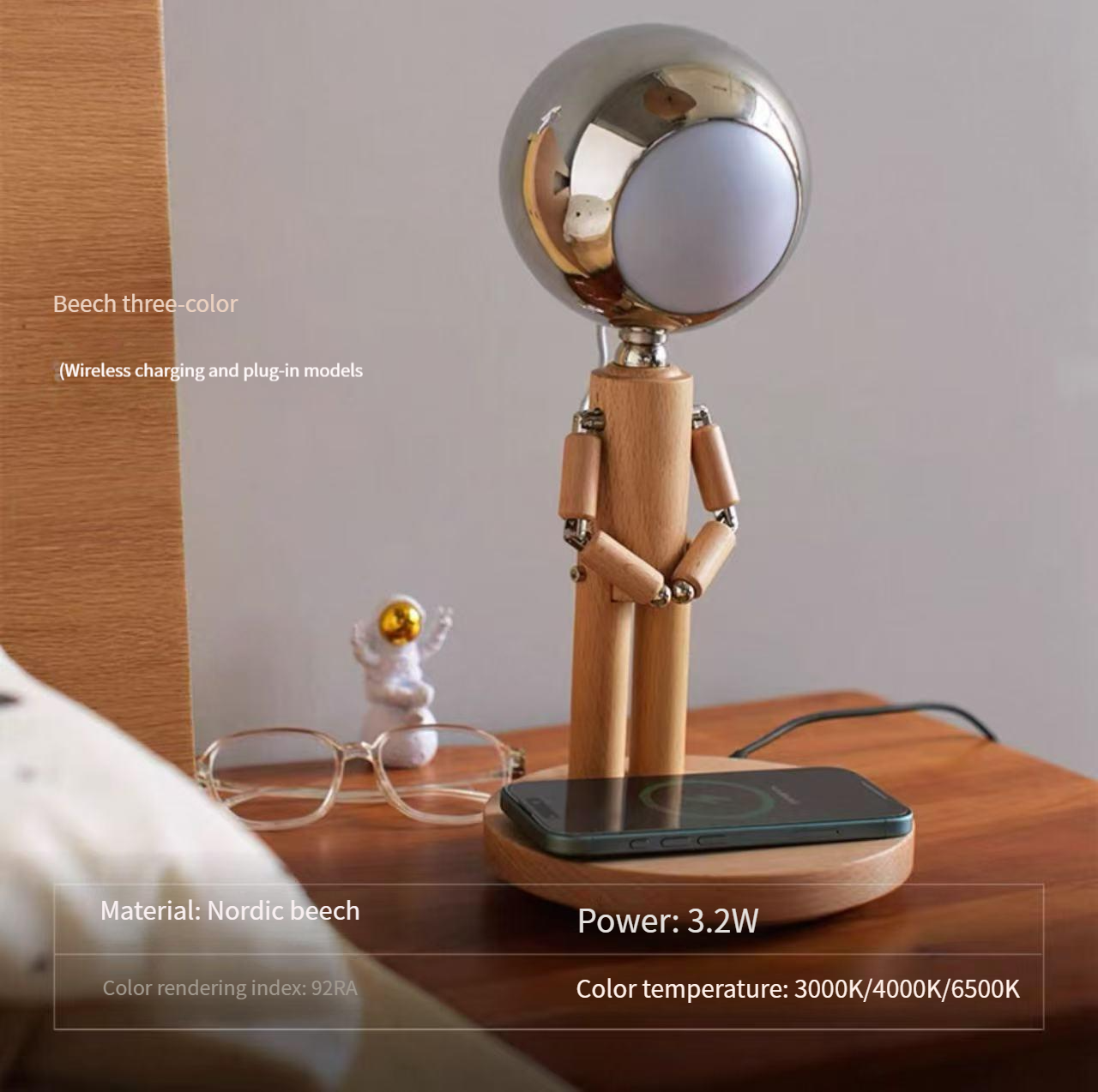 Moon punishment standing desk lamp birthday gift bedroom bedside atmosphere lamp table with solid wood ornaments charging infinite brightness