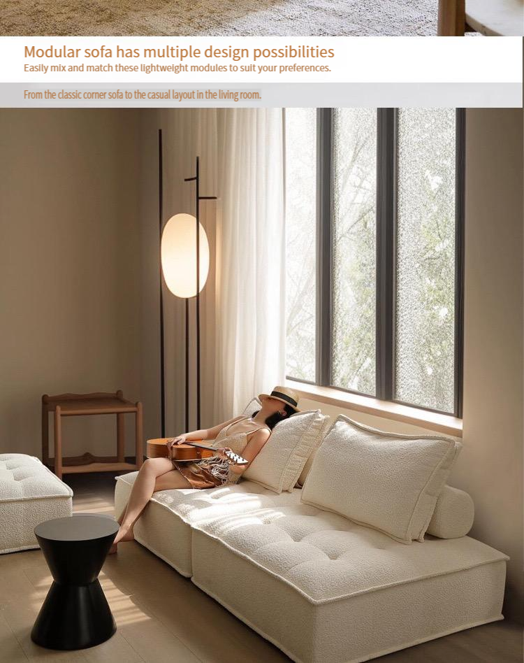 Piedmont vacuum compression sofa cream simple designer straight row square module fabric sofa small apartment