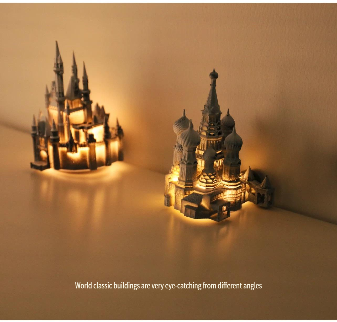 Glowing castle fridge magnet, a souvenir from St. Basil's Cathedral in Russia