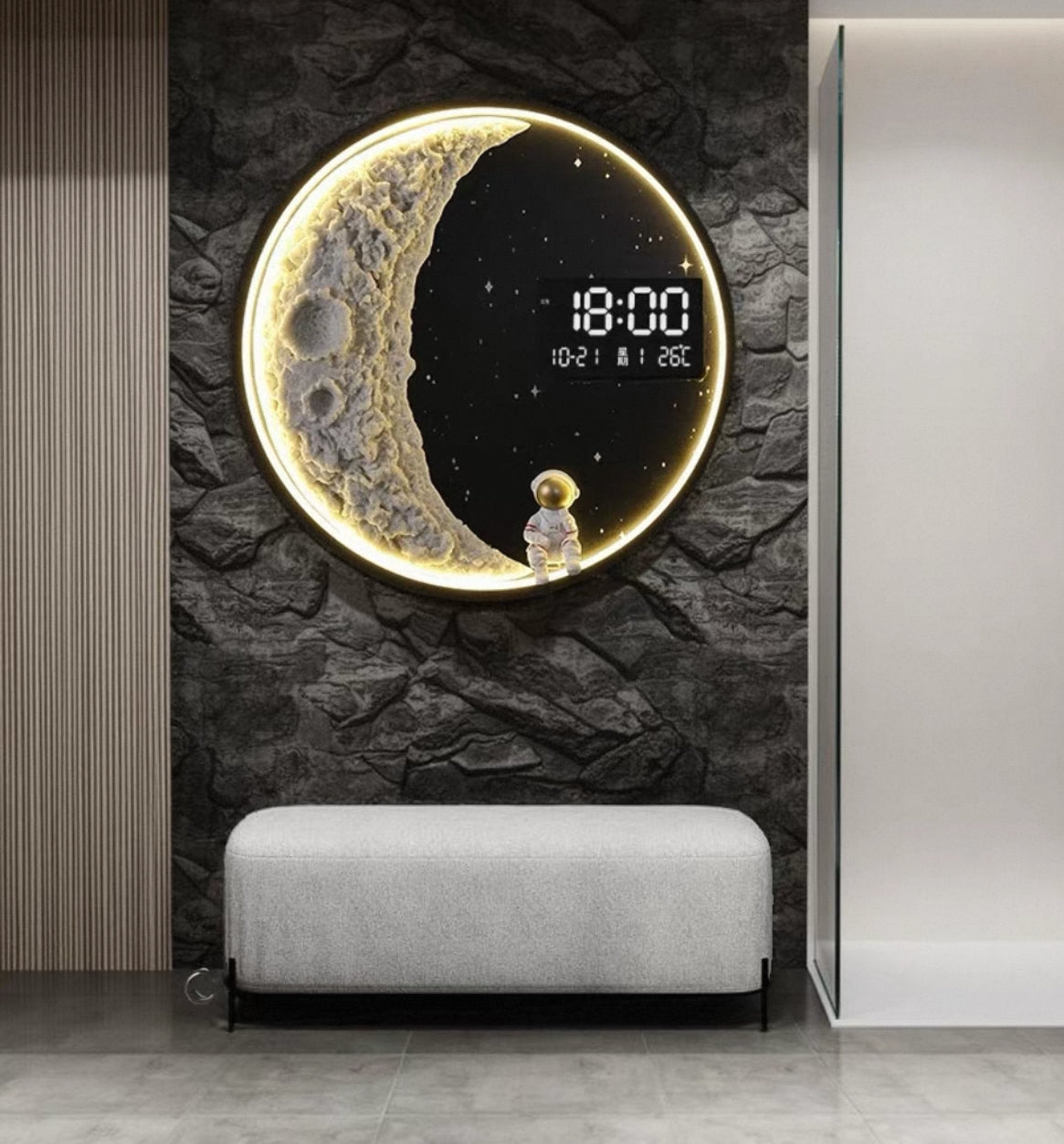 Moon hanging lamp with clock