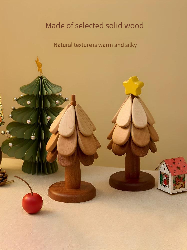 High-grade Christmas tree insulation pad table decoration creative one tree solid wood anti-scalding pot mat folding coaster bowl mat