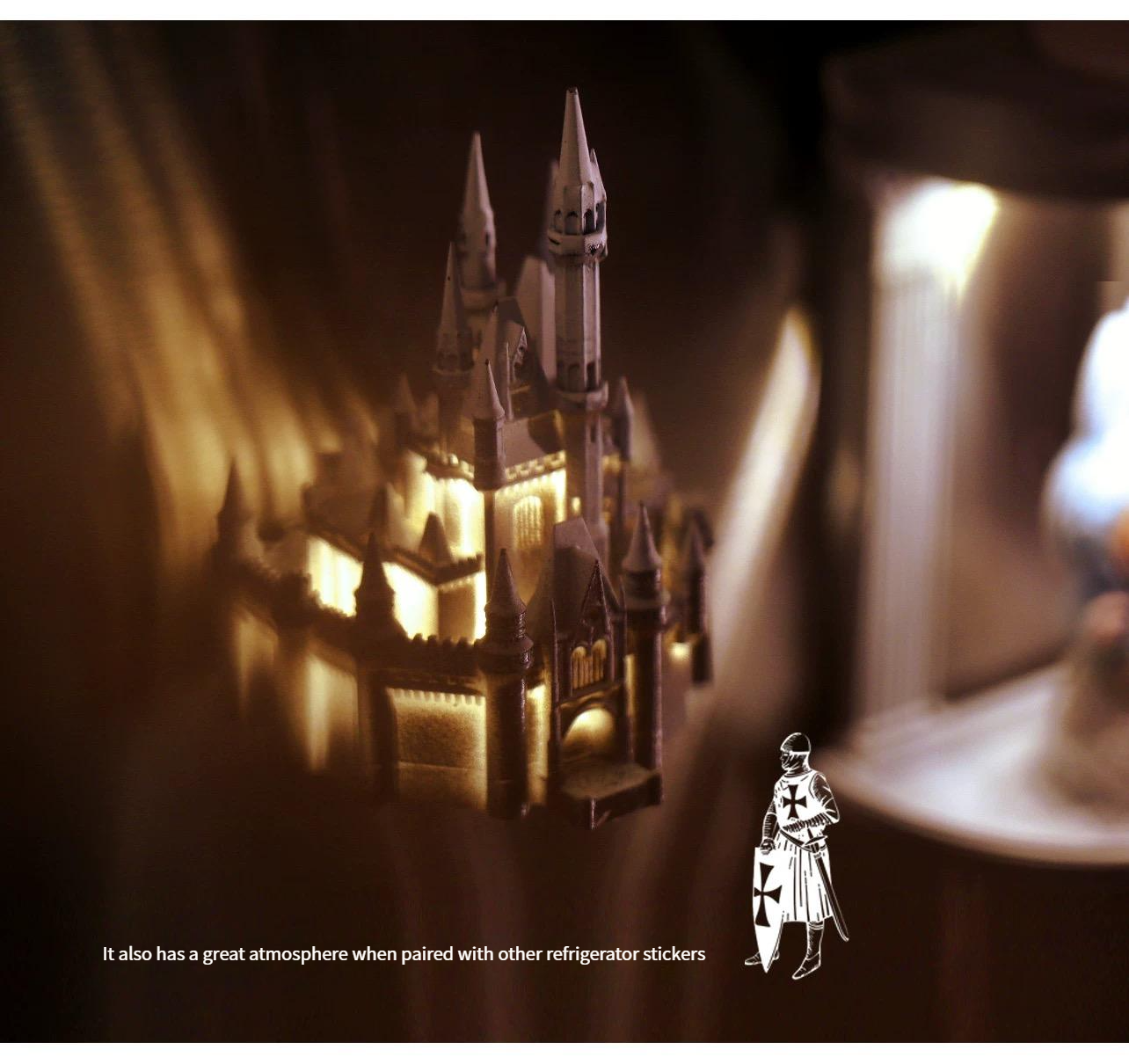 Glowing castle fridge magnet, a souvenir from St. Basil's Cathedral in Russia