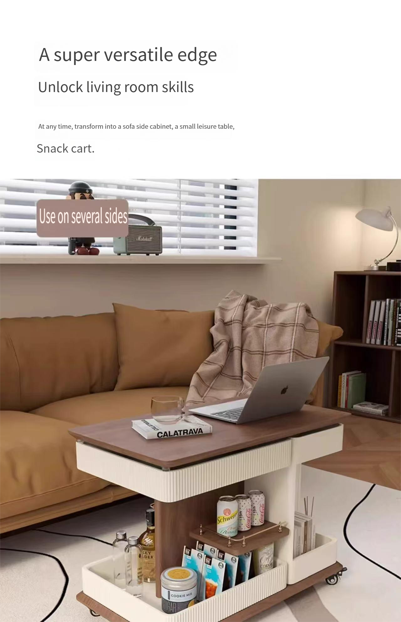 Solid wood multifunctional lifting coffee table push and pull