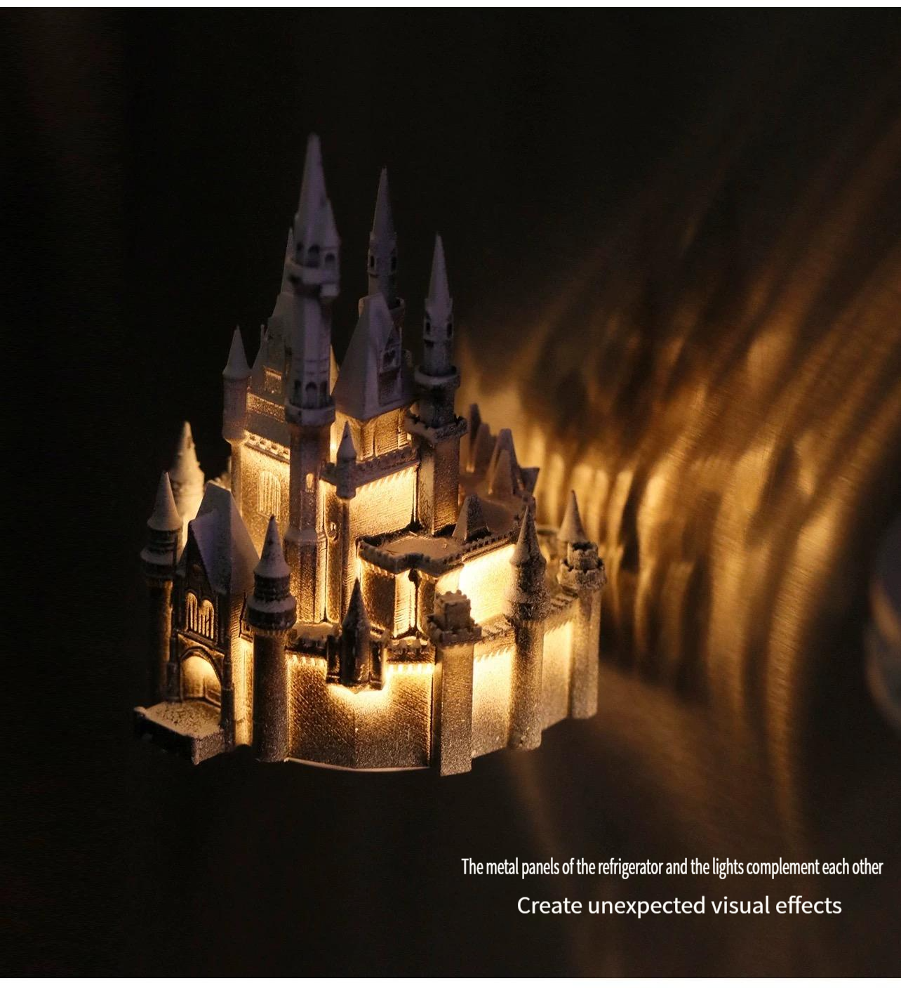 Glowing castle fridge magnet, a souvenir from St. Basil's Cathedral in Russia