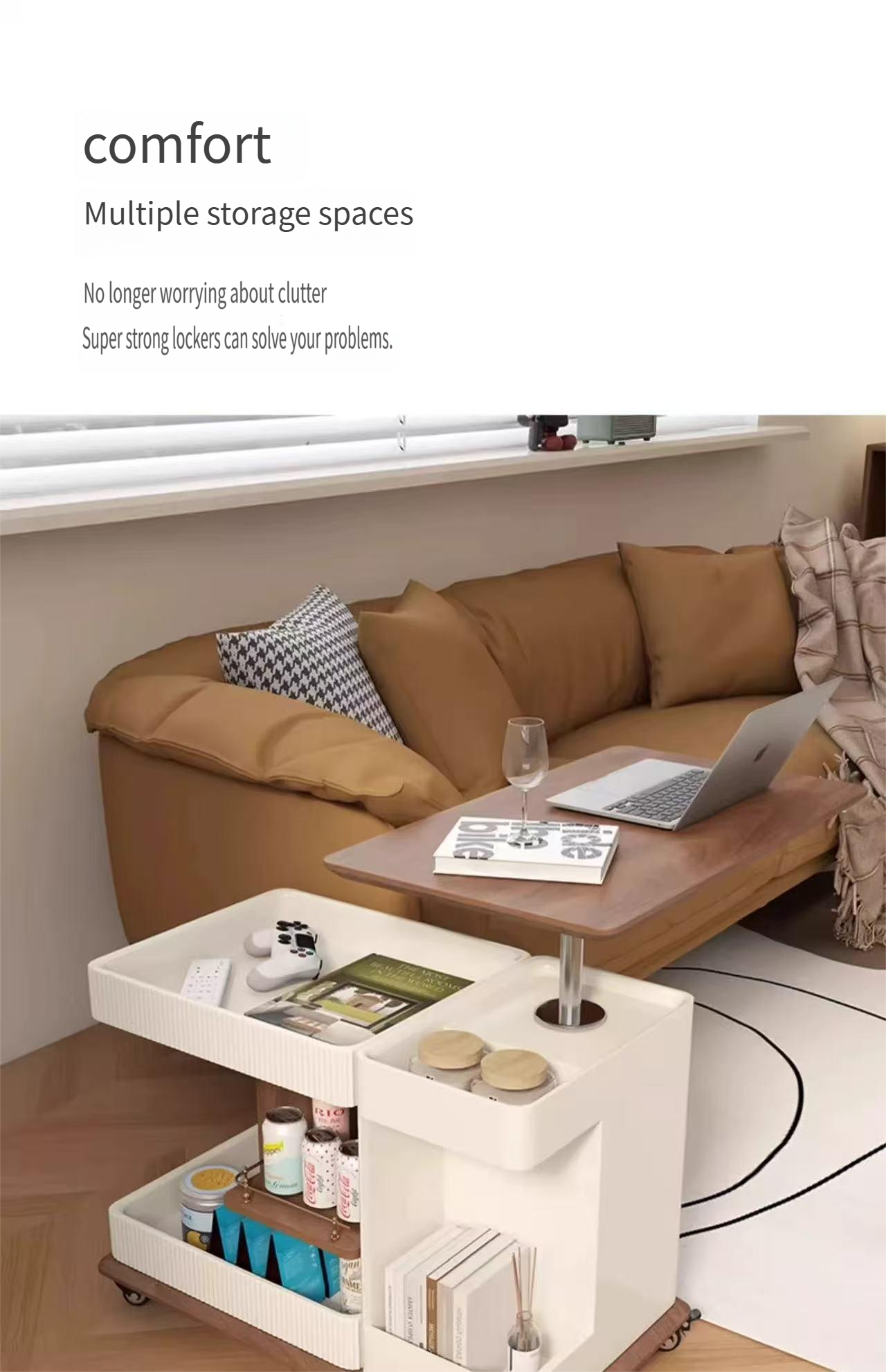 Solid wood multifunctional lifting coffee table push and pull