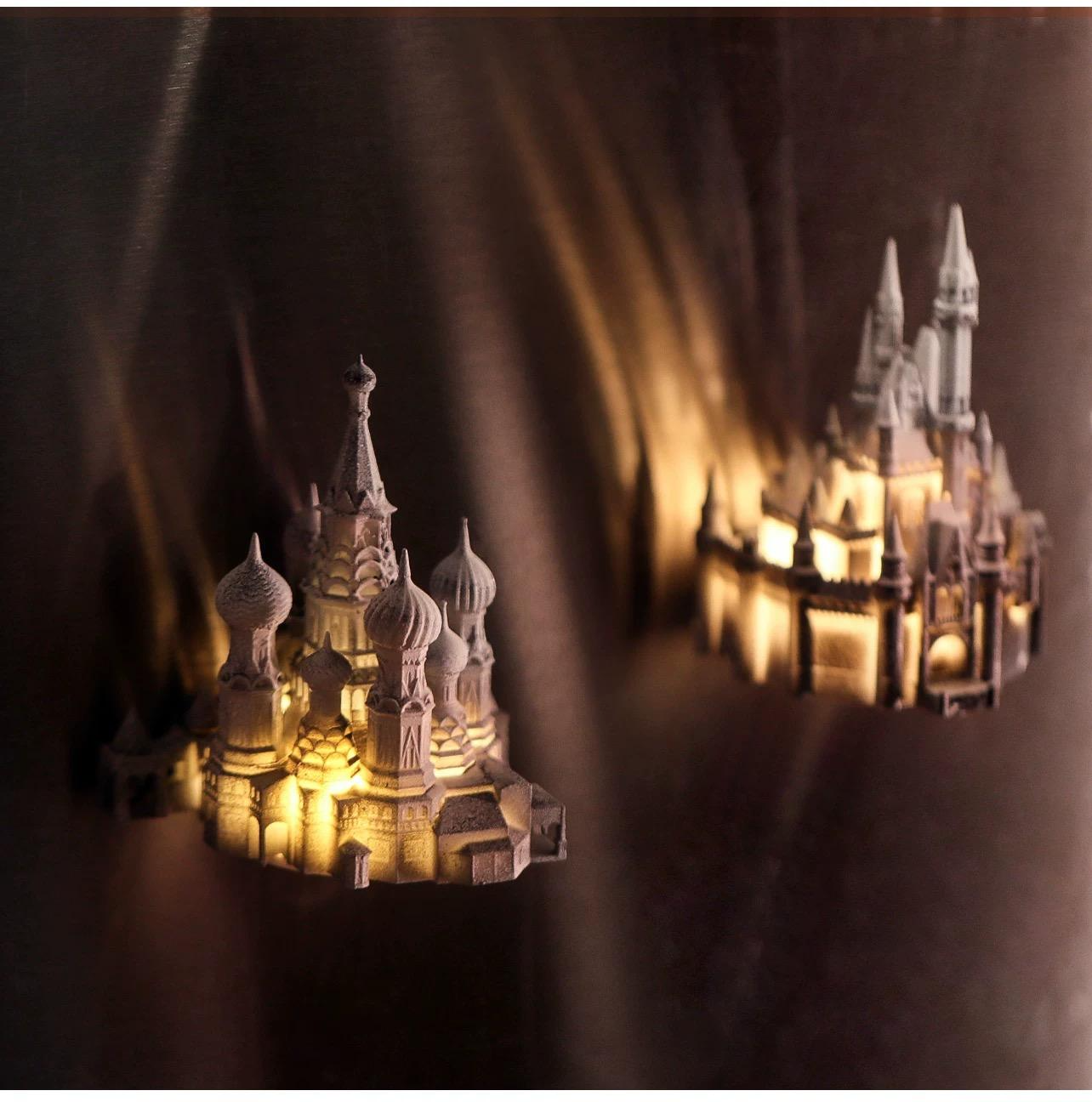 Glowing castle fridge magnet, a souvenir from St. Basil's Cathedral in Russia