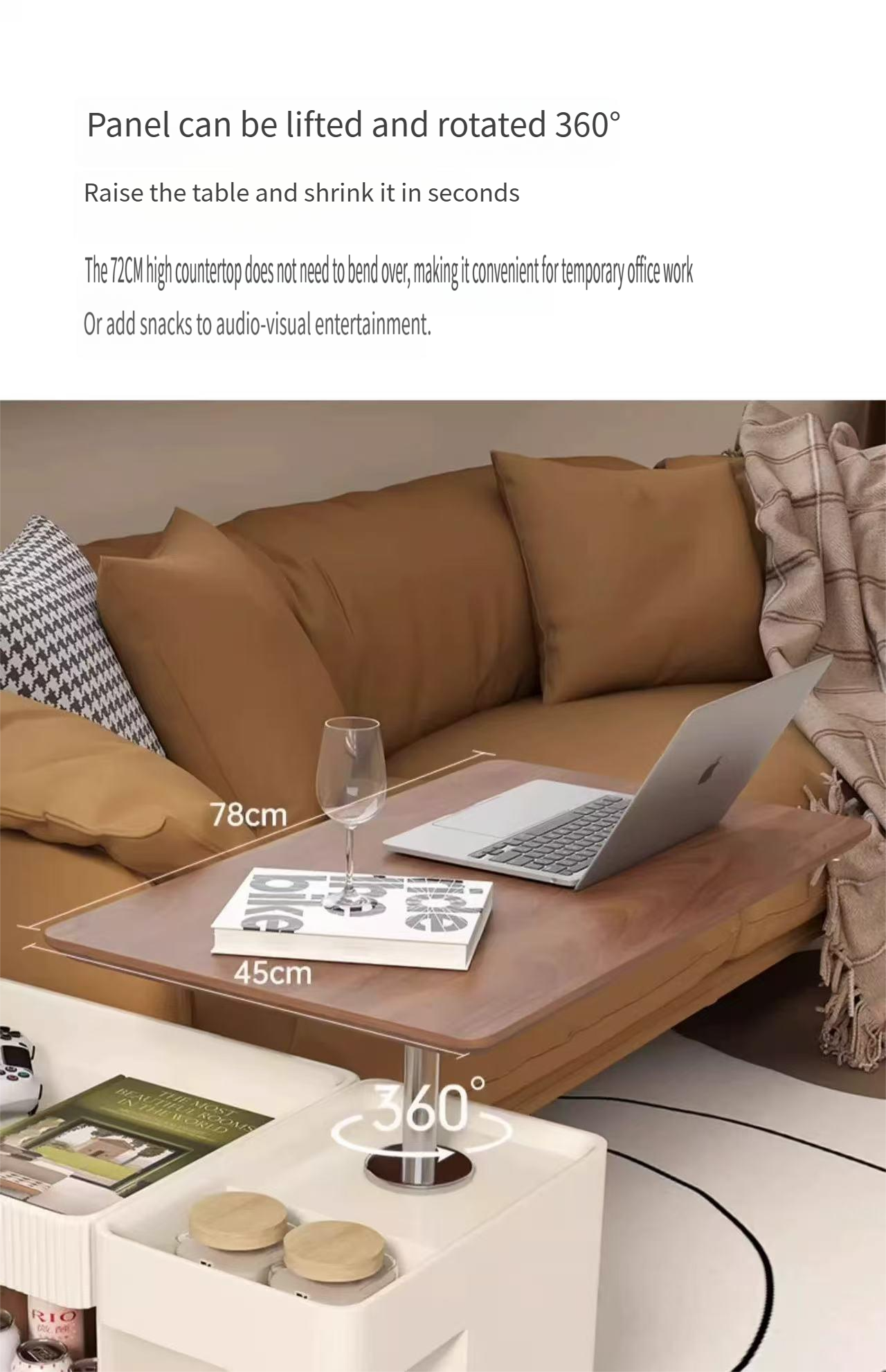 Solid wood multifunctional lifting coffee table push and pull