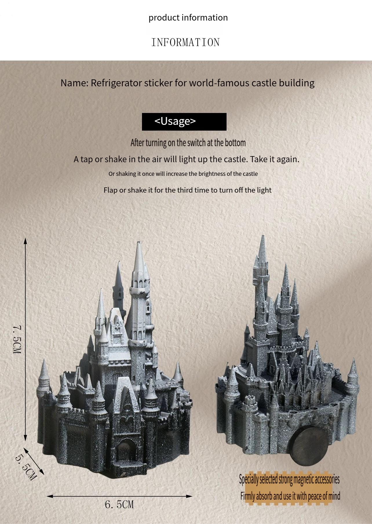 Glowing castle fridge magnet, a souvenir from St. Basil's Cathedral in Russia