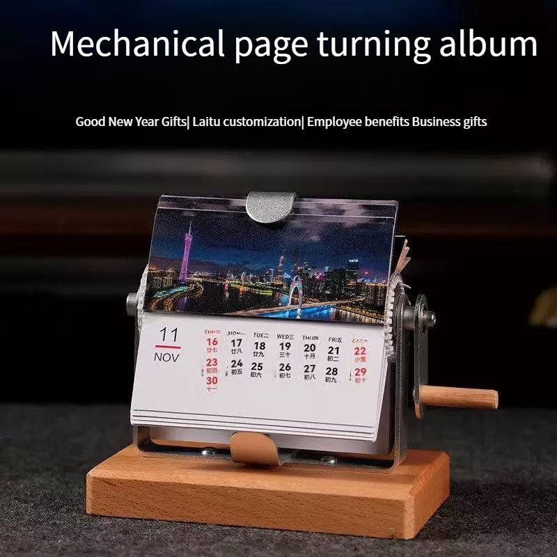 Minimum order of one piece Retro hand-cranked dynamic flip corporate business creative desktop calendar page-turning desk calendar cultural and creative calendar