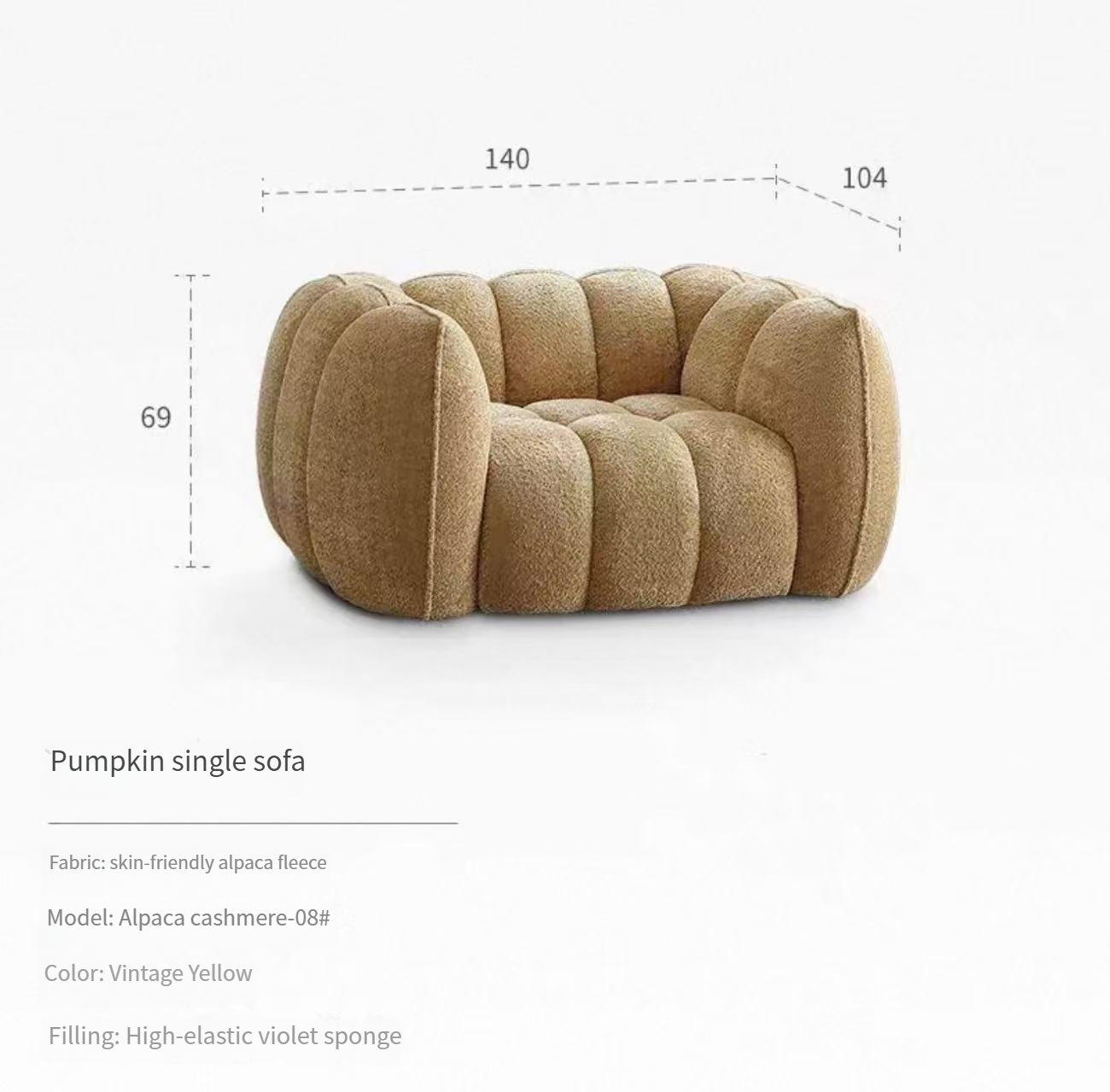 French single leisure pumpkin sofa Nordic simple cream style sofa lazy fabric retro lazy sofa