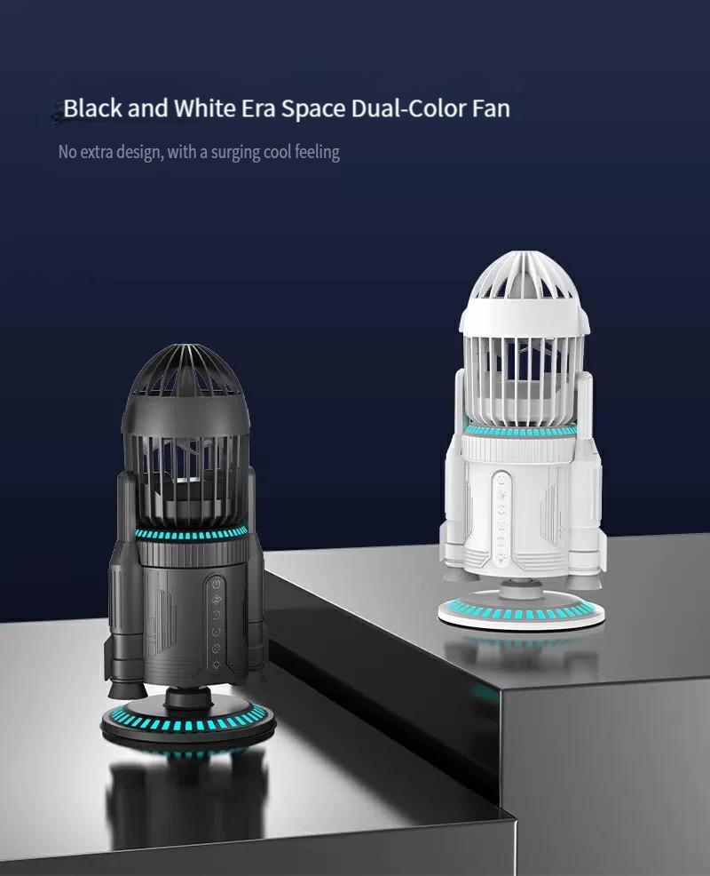 Rocket creative fan office desktop shaking head spray silent usb charging strong wind dual drive spray system RGB colorful silent multifunctional fan to send boyfriend practical graduation season gift