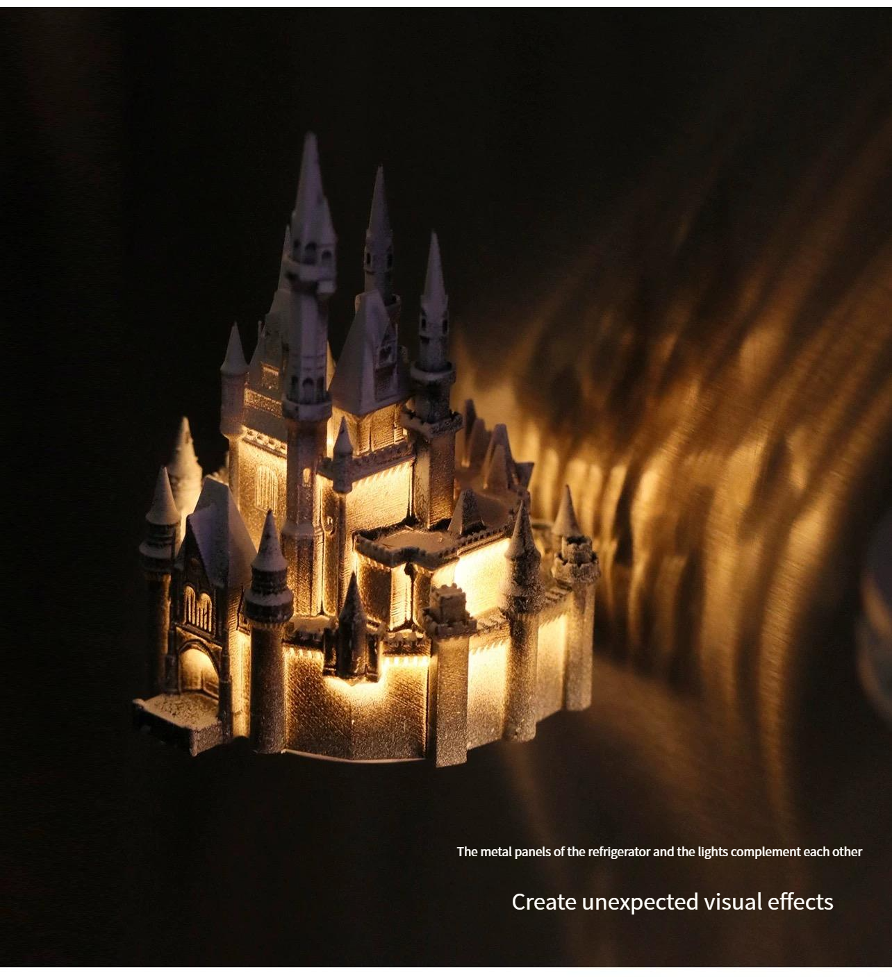 Glowing castle fridge magnet, a souvenir from St. Basil's Cathedral in Russia