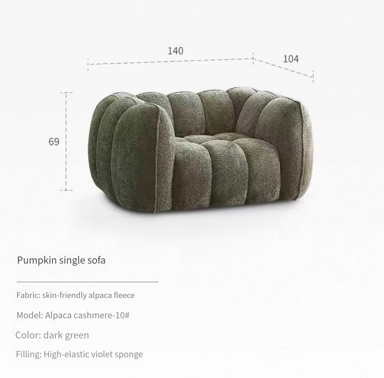 French single leisure pumpkin sofa Nordic simple cream style sofa lazy fabric retro lazy sofa