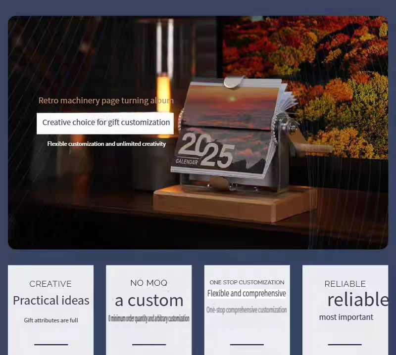 Minimum order of one piece Retro hand-cranked dynamic flip corporate business creative desktop calendar page-turning desk calendar cultural and creative calendar