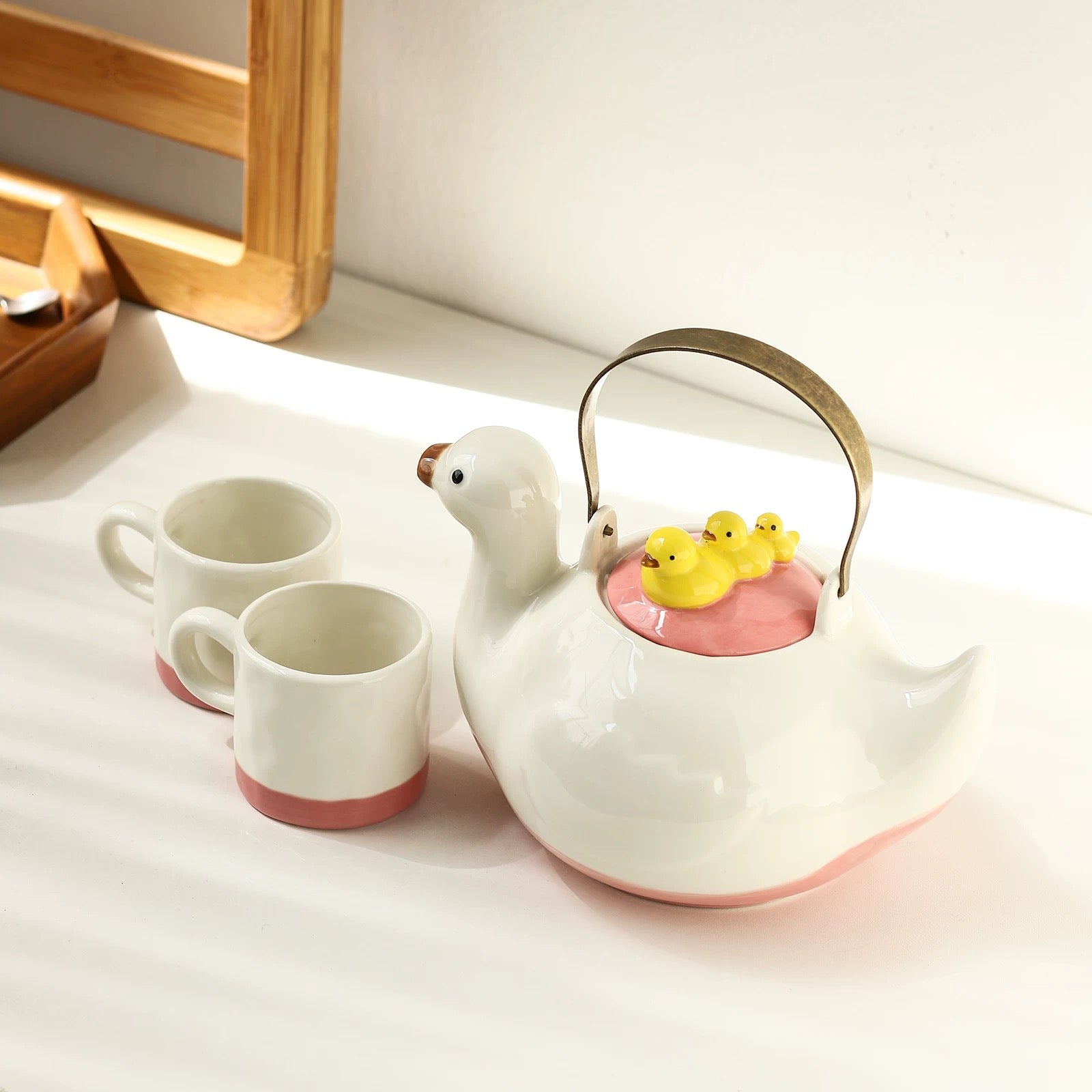 Cute duck teapot set ceramic kettle water cup flower tea afternoon tea cold water kettle creative