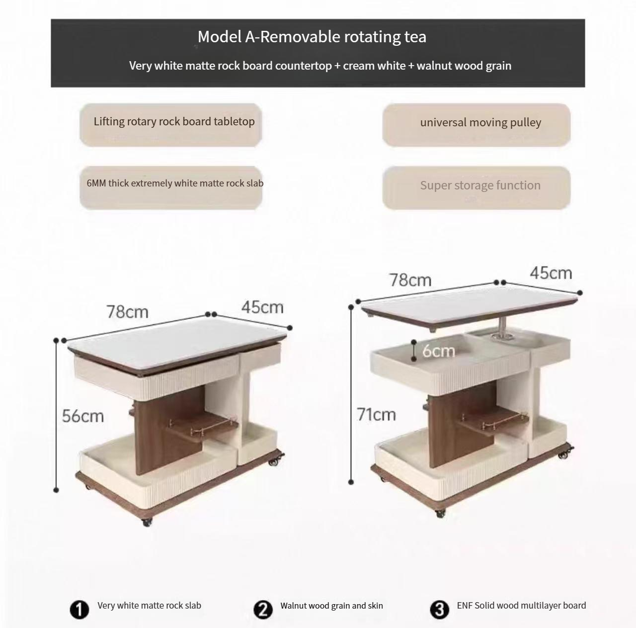 Solid wood multifunctional lifting coffee table push and pull