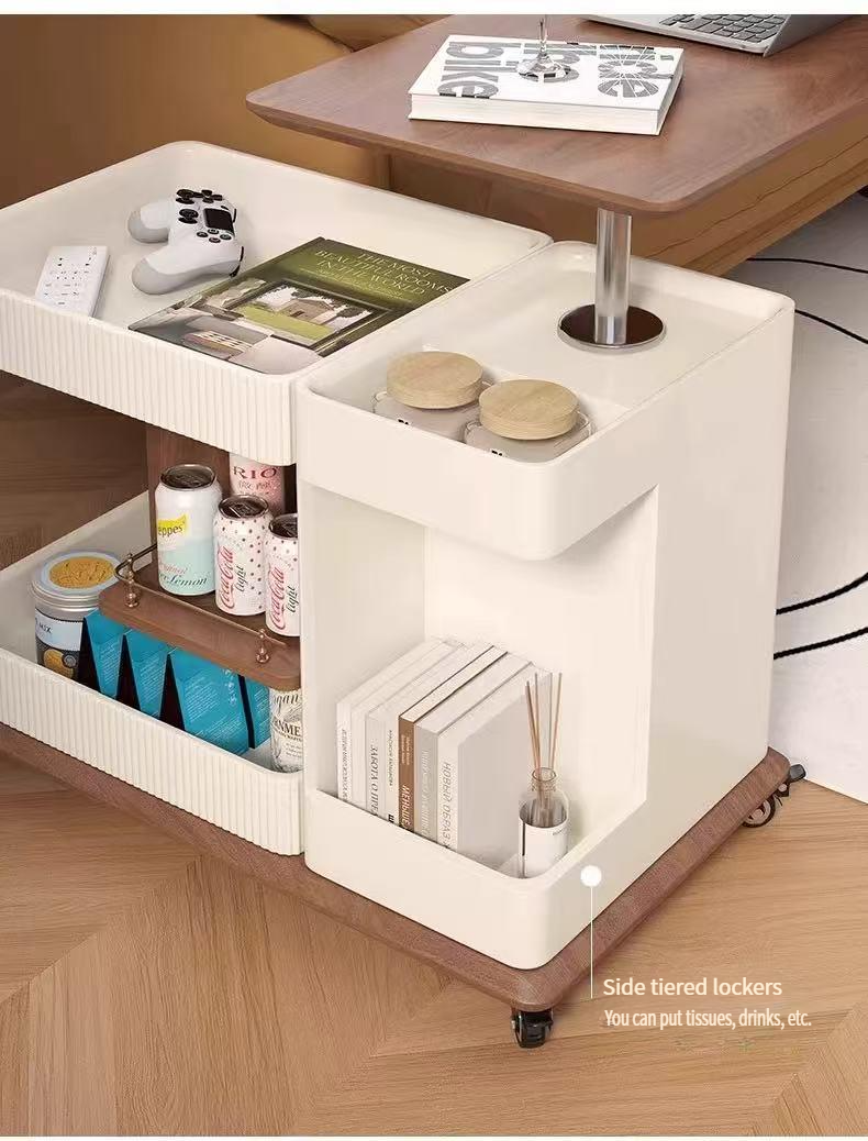 Solid wood multifunctional lifting coffee table push and pull
