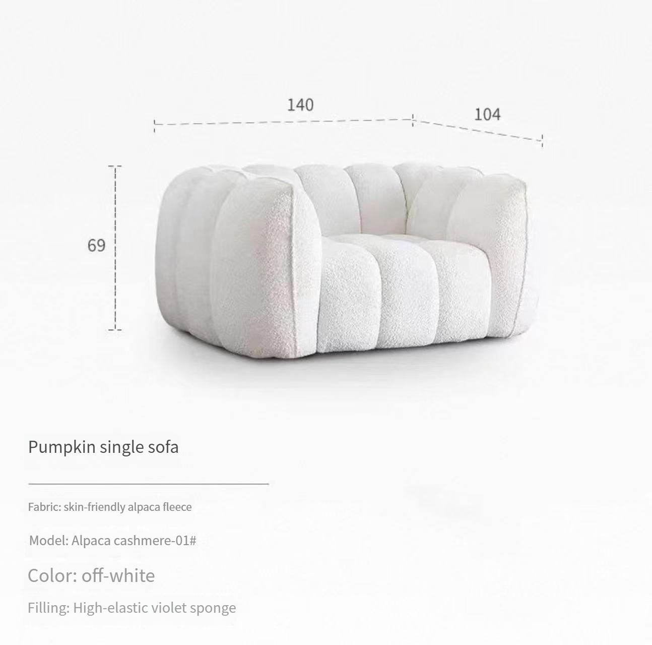 French single leisure pumpkin sofa Nordic simple cream style sofa lazy fabric retro lazy sofa